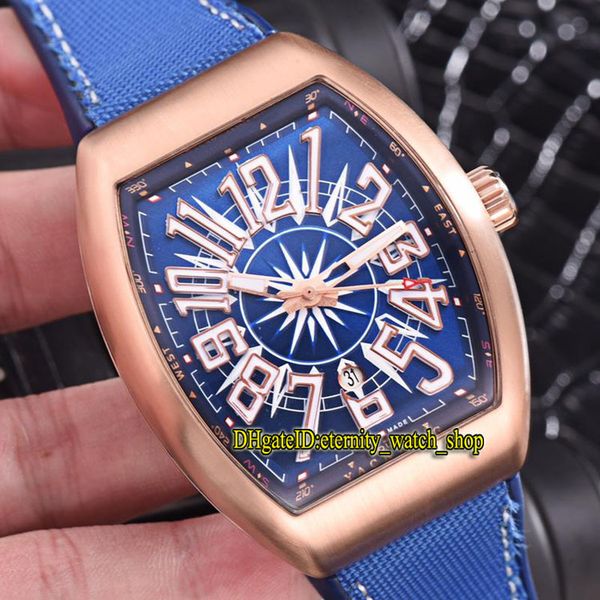 

luxry new men's collection vanguard v 45 sc dt yachting date rose gold case automatic mechanical mens watch leather strap gents watches, Slivery;brown