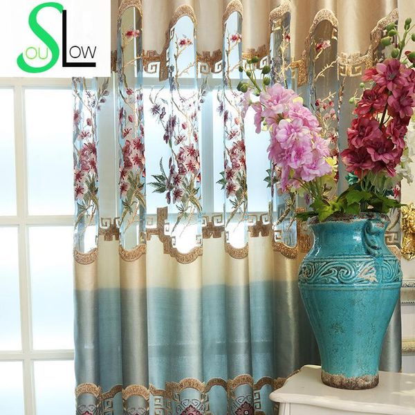 

slow soul] new elegant chinese style living room study embroidery curtain tulle curtains floral embroidered luxury modern