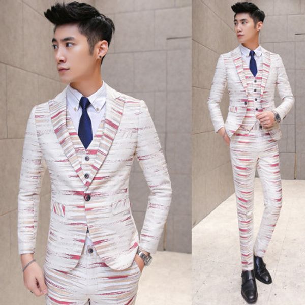 

korean version personality self-cultivation suit suit dress three sets of chao men fashion color casual business men cd50, White;black