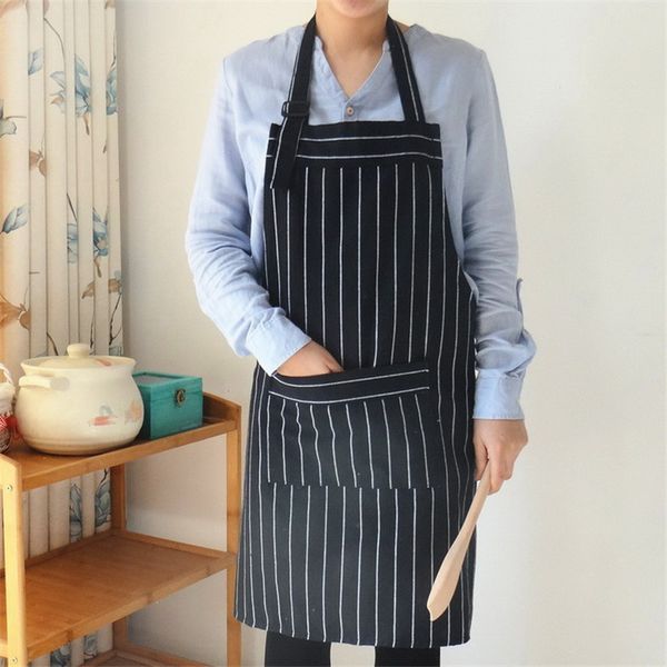 

new aprons simple black blue stripe uniform aprons for woman men's male lady's kitchen cooking pinafores