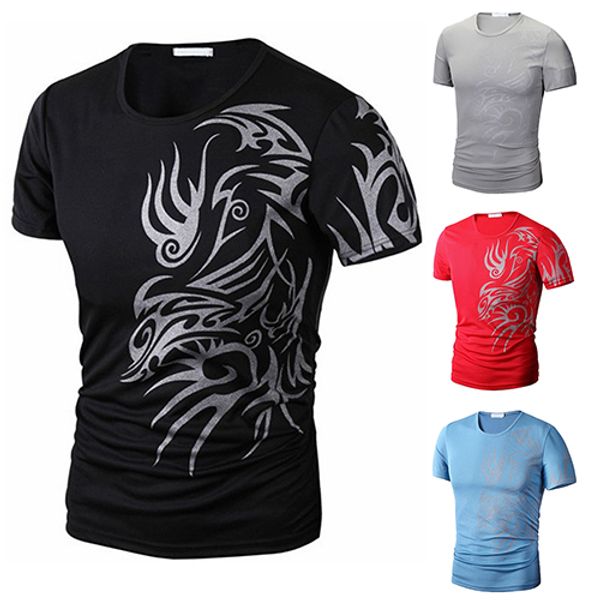 

new arrival men summer fashion o-neck short sleeve tattoo pattern print casual t-shirt, White;black