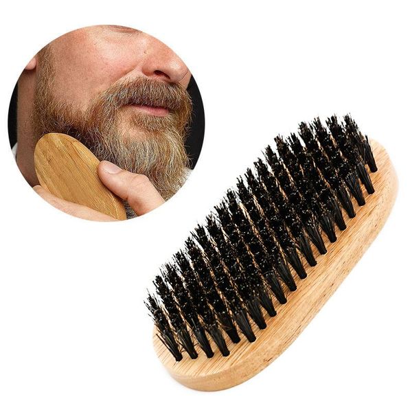 Men Boar Bristle Beard Mustache Hair Brush Comb Palm Soft Round