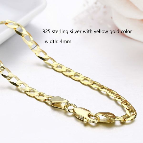 

45cm-80cm 4mm slim 925 sterling silver w/ gold color curb chain link necklaces men jewelry hiphop collares kolye collier ketting