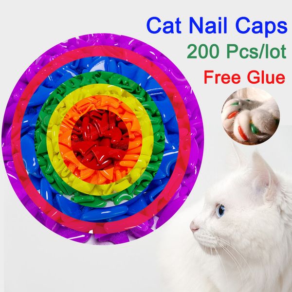 

10 Mixture Colours 200 Pcs/lot Soft Anti Scratch Dog Cat Nail Caps Cover Control Paw Claws Pet Nail Protector With Free Glue And Alippactor