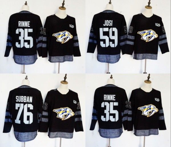 

1917-2017 100th Anniversary Hockey Jerseys Nashville Predators 35 Pekka Rinne 59 Roman Josi 76 PK Subban 100th Patch Black 100% Stitched