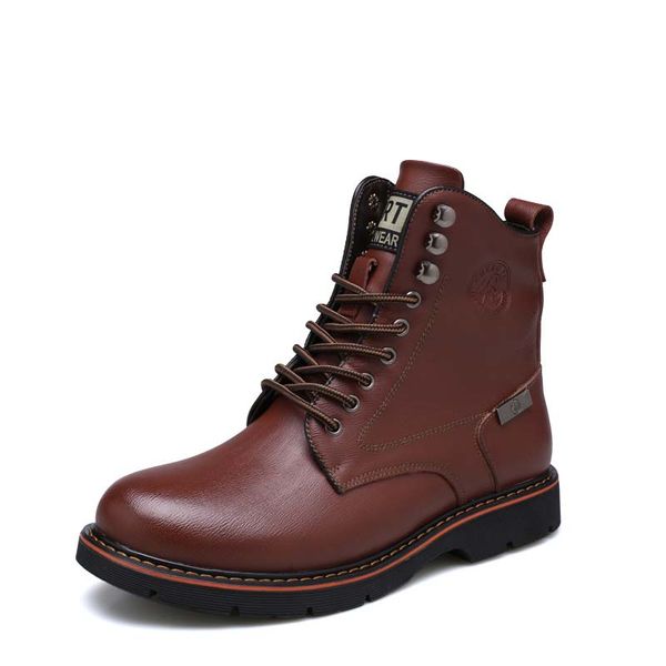 

original leather boots men martin boots business low ankle solid winter brand work boots, Black