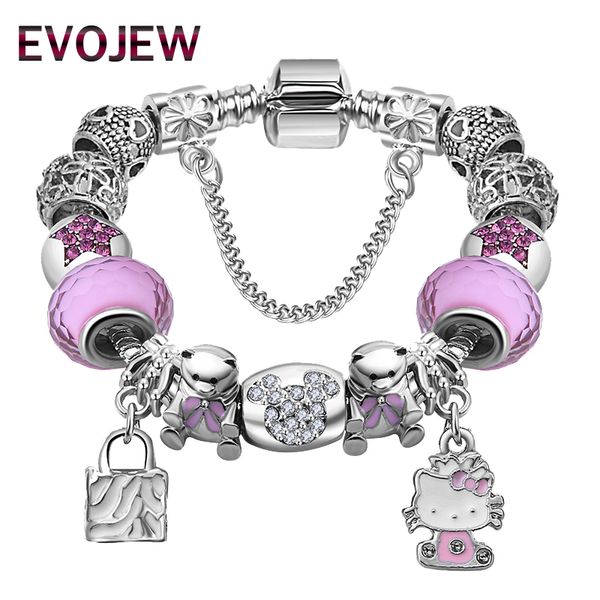 

2018 fashion enamel silver hello kitty bracelet bangle for children murano glass beads charm bracelets for women diy jewelry, Golden;silver