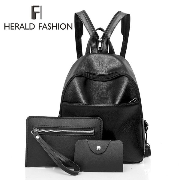 

herald fashion simple women backpack quality leather backpacks for teenage girls female school shoulder bag bagpack mochila sac