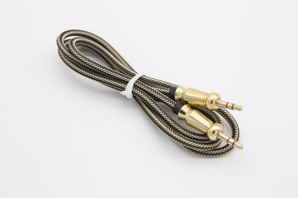 

1m/3ft 3.5mm gold-plated connectors braided fabric male to male aux audio cable via dhl 100