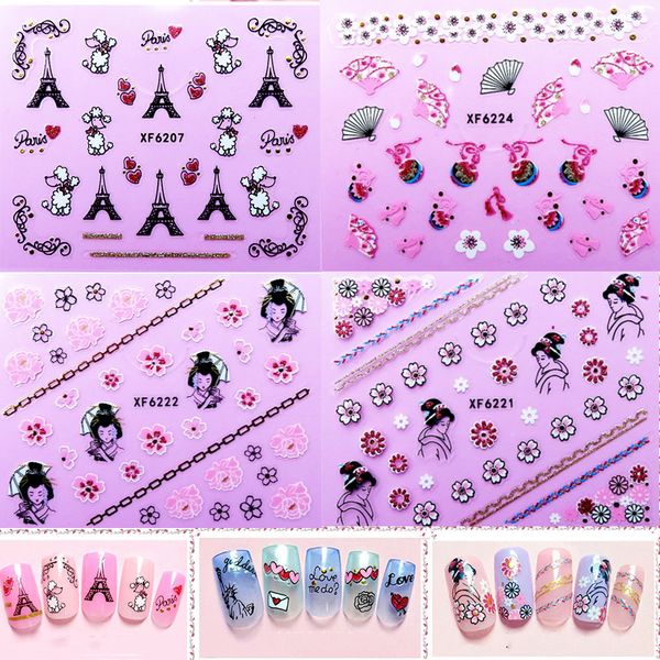 

japanese style 1pcs nail stickers dool mummy letters cool girl water decals wraps cartoon sliders for nail decoration manicure, Black