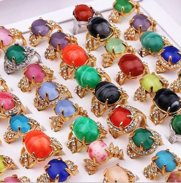 

new fashion jewelry mixed style mixed order exaggeration opal turquoise gemstone crystal ring for women, Silver