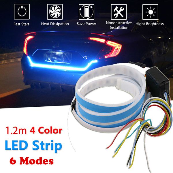 

1.2m 12v 4 color rgb flow type led car tailgate strip waterproof brake driving turn signal light car styling high quality