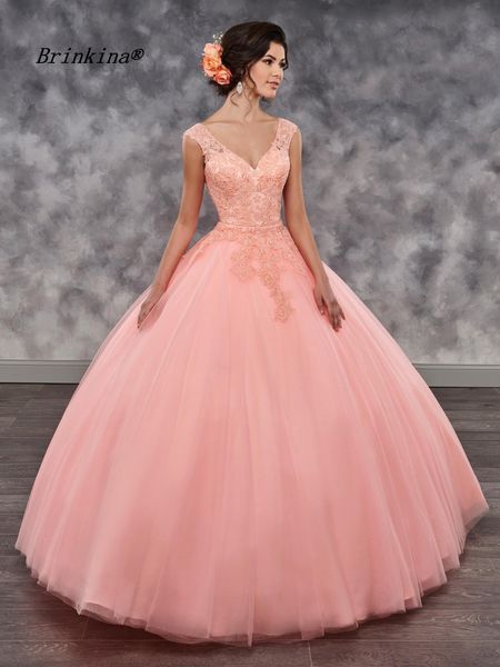 

Brinkina 2-х частей девушки Quinceanera платья тюль V-образным вырезом лиф атласная мини-юбка отдельный тюль юбка развертки поезд зашнуровать обратно бальное платье