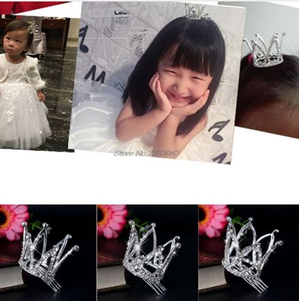 

mini women girl rhinestone crown bridal tiara hair comb pin for wedding party -w128, Black;brown