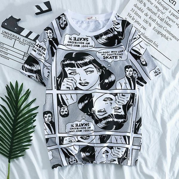 

ins short sleeve t pity bf pure cotton evil do cartoon cartoon t original amorous feelings hip hop half sleeves jacket tide, White;black