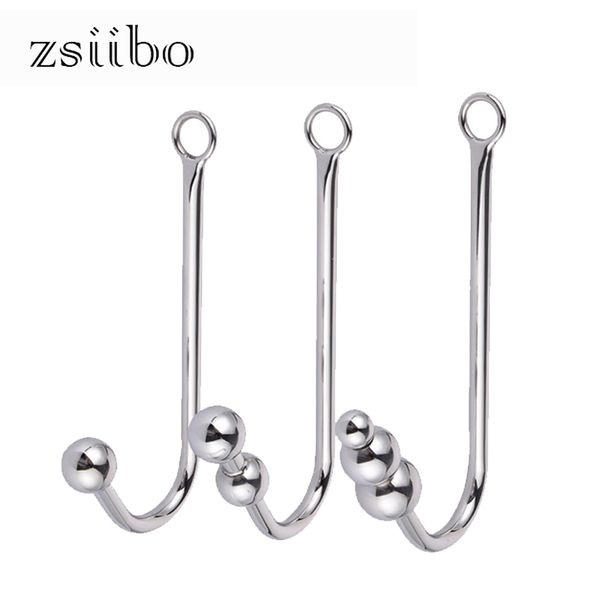 Gancio anale in acciaio inossidabile Butt plug in metallo con sfera Plug anale Dilatatore anale Bondage per adulti Giochi di schiavi per uomini amanti QQGS17 D18111502