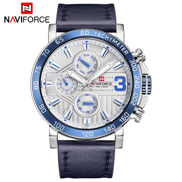 

naviforce 2018 men watches luxury sports quartz watch japan movement auto date week display leather band relogio masculino, Slivery;brown
