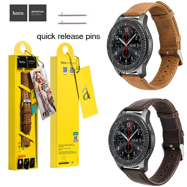 

hoco 22mm brown coffee genuine leather wrist strap for samsung galaxy gear s3 frontier / classic watch band w quick release pins, Black;brown