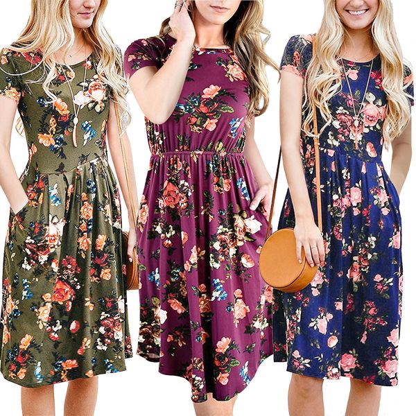 Printed Women Dress Summer Comfortable Short Sleeve O Neck Dresses