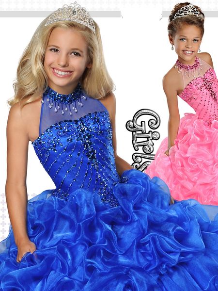 Halter Corset Girls Pageant Vestidos 2019 National Glitz Pageant Dress For Little Girls Brughles Saia Royal Rosa Girls Vestidos formais