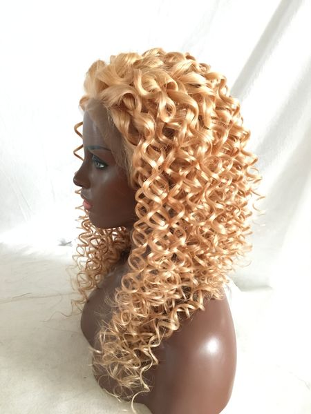 

full lace human hair wigs blonde 613 peruvian hair curly gluless lace front human hair wig for black white women, Black;brown