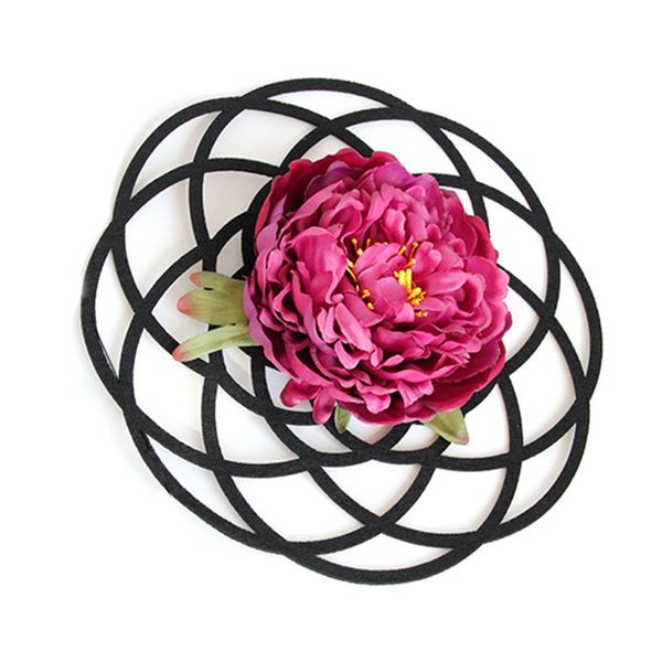 

lady head wreath gothic black hollow hat clip big red flower tiara headwear