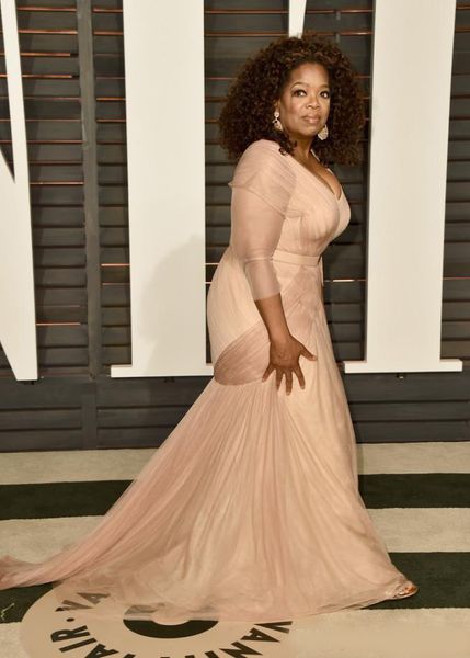 

2020 oprah winfrey oscar celebrity dresses plus size v neck sheath tulle with long sleeves sweep train draped evening dresses, Black;red
