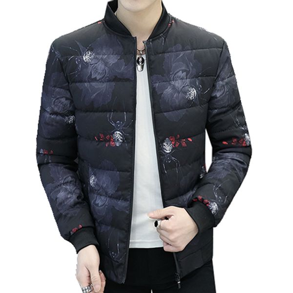 

winter jacket men 2018 spider flame pattern fashion baseball uniform collar male parka mens solid thick coats, Black