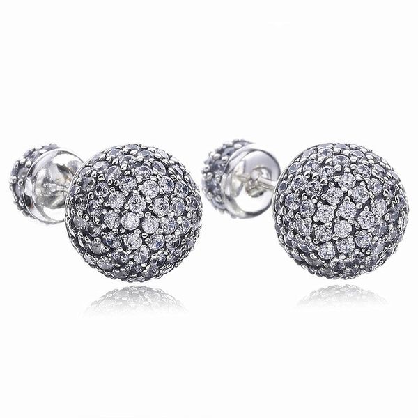

real 925 sterling silver natural crystal ball earrings fit pandora style silver jewelry for women diamond disco beads stud earring, Golden;silver