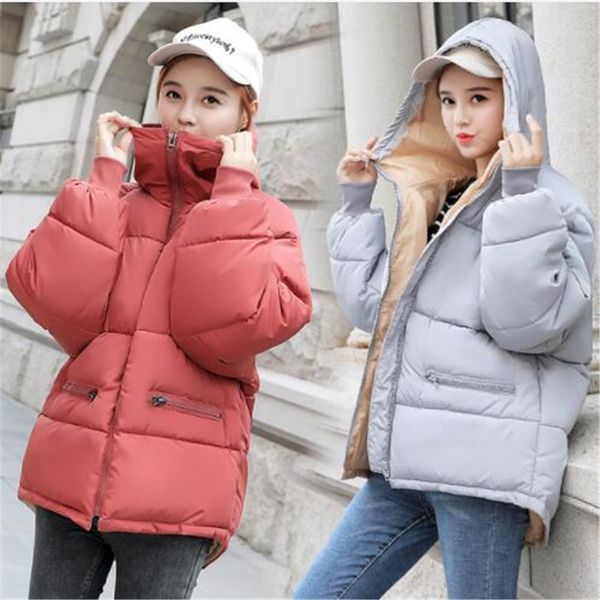 

2018 winter new mid-long coat korean version loose bf thicken hooded jacket fashion down coat, Black