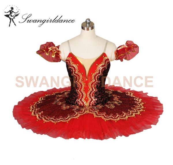 

red swan lake pancake nutcracker ballet tutu for performance girls professional ballet tutu costumesbt8943, Black;red