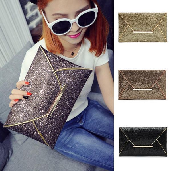 

2018 Super Fashion Women Glitter Sequin Evening Party Bag Ladies Tote Messenger Bag Envelope Handbag 3 Colors for Choice