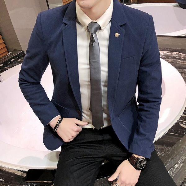 

korean slim casual blazer for men single button men jacket full sleeve office blazer hombre, White;black