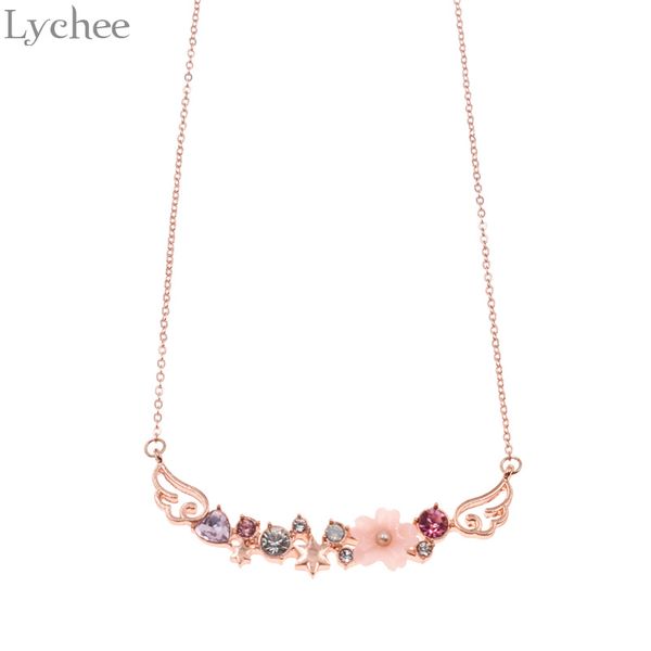 

lychee trendy alloy sailor moon pendant necklace colorful flower link chain pendant necklace jewelry for women, Silver