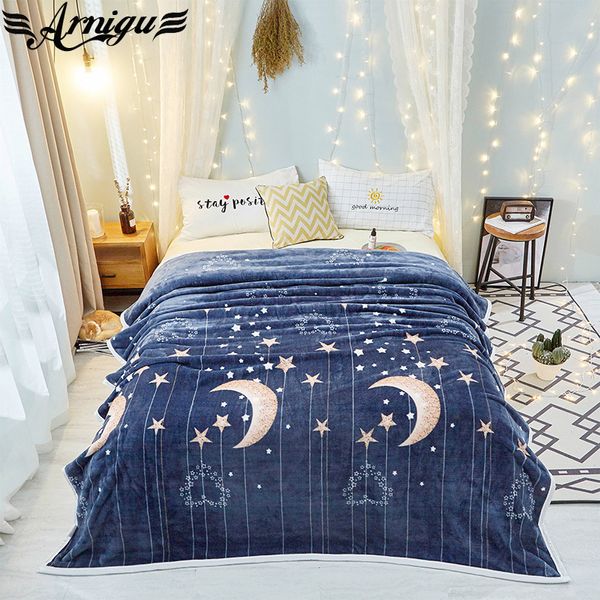 

arnigu brief style blue soft blanket bedspread coral fleece plaids multi size nap sofa throws 200*230cm winter warm bed sheet