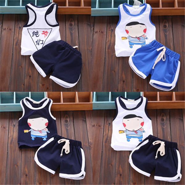 

2018 fashion children's wear men's and girls' children's vest set 2-7 years old summer wear two pieces -9, Black;white
