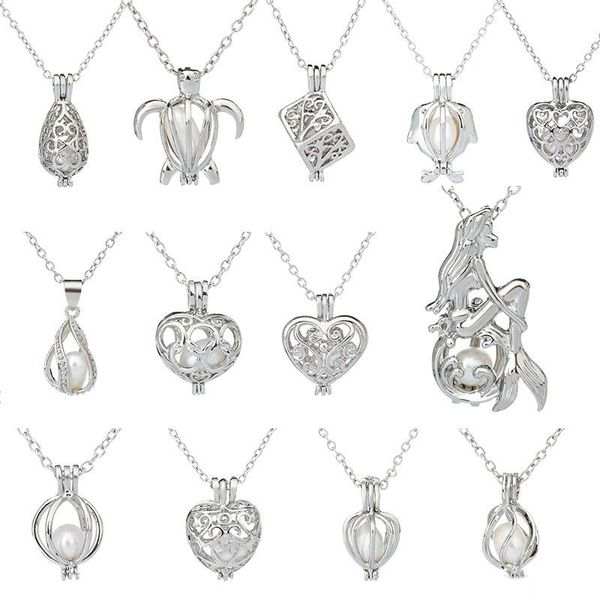 Love Wish Collana con ciondolo con gabbie di perle Love Heart Hollow Out Collana con medaglione di perle di ostriche Collana con sirena di perle d'acqua dolce Gioielli fai-da-te