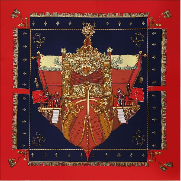 

женщины печати шелковый шарф женский корабль partten la galere шеи бандану foulard femme retro square саржа 100 * шарфы 100, Blue;gray