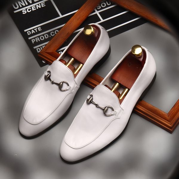 

British Style White Horsebit Formal Dress Shoes Handmade Cow leather Mens Wedding Bride Shoe