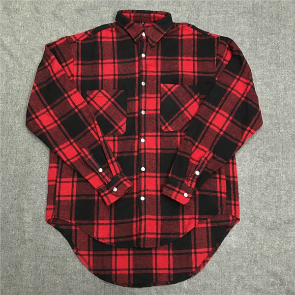 

cropped thick plaid flannel men hiphop relaxed fit black/red checkered shirt ing, White;black