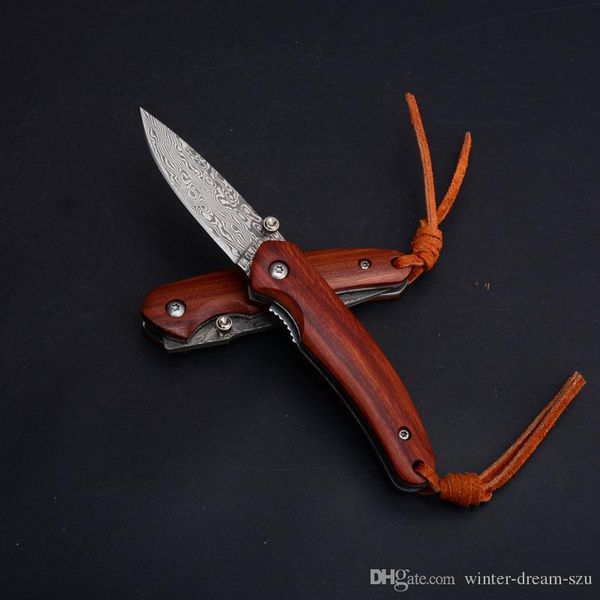

Wood Handle VG10 Damascus Folder Small Size EDC Tactical Folding Pocket Knife Outdoor Rescue Knives Xmas Gift For Men P474Q