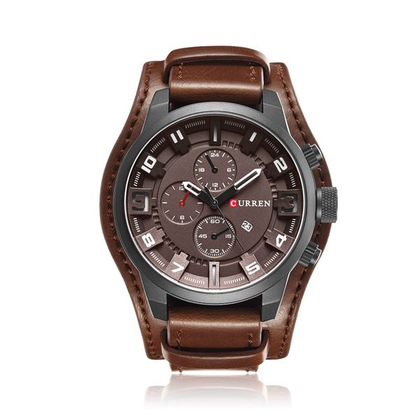 

2018 curren brand m8225 men watches 42mm big dial men wristwatch with calendar leather strap watches men, Slivery;brown