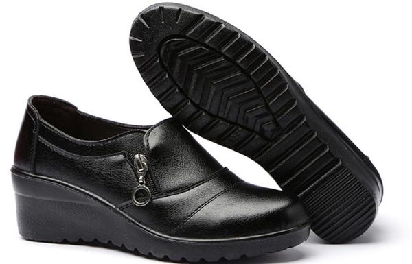 

women shoes in spring and autumn slope heel round head @256, Black