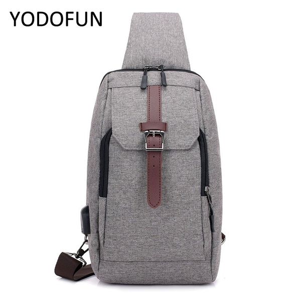 

casual men oxford chest pack usb charging backbag outdoor sport functional travel organizer male sling message bag black white