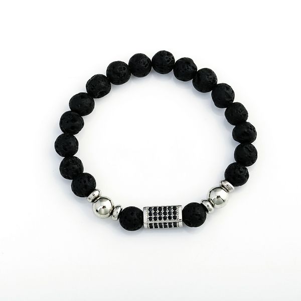 

classic natural lava stone black beads bracelets zircon decoration women chakra bangles bijoux men jewelry friend hot