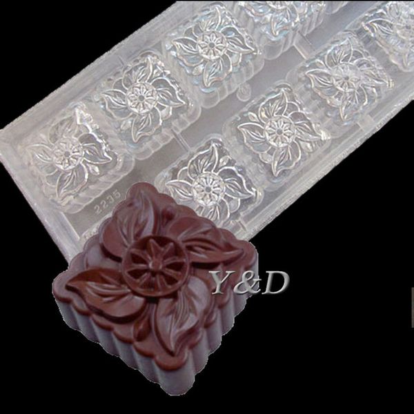 

10 cavities square shaped flower design hard poly-carbonate moon cake mold polycarbonate chocolate mould pc mooncake molds