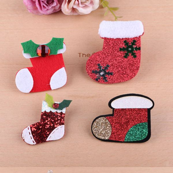 

30pcs/lot glitter christmas wool felt button patch stickers kawaii sock candy cane bling ornament accessory sticks, Golden;white