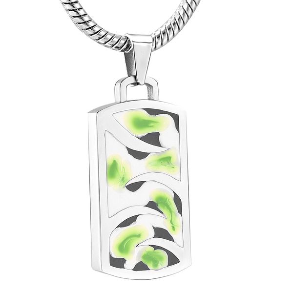 

tag cremation ashes necklace urn pendant keepsake jewelry stainless steel camouflage square ash holder memorial jewelry engraveable, Silver