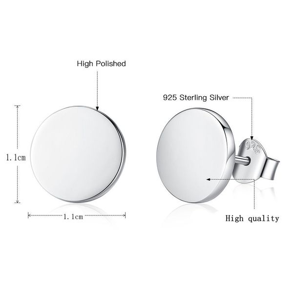

2018 fashion cool 925 sterling silver men stud earrings round circle personalized customized earrings for women men jewelry01, Golden;silver