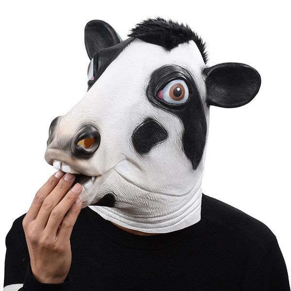 

halloween full face overhead funny cosplay masquerade fancy cow mask dress up latex carnival for party mask, Silver